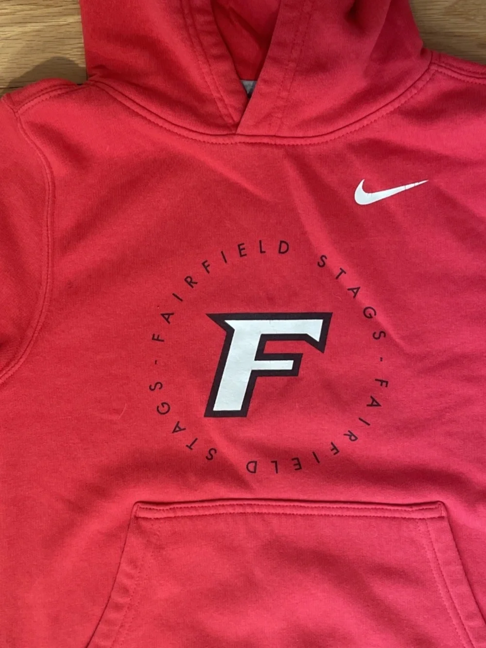 Youth Small Nike Red Hooded Sweatshirt with Fairfield Logo